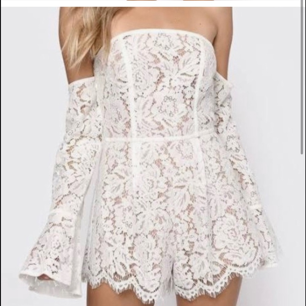 White Lace Romper with Bell Sleeves